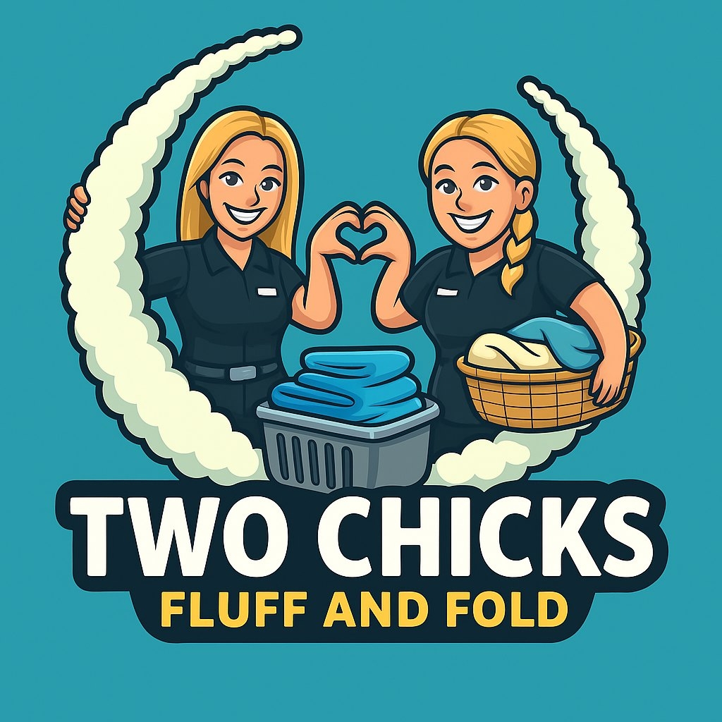 Two Chicks, Fluff & Fold logo
